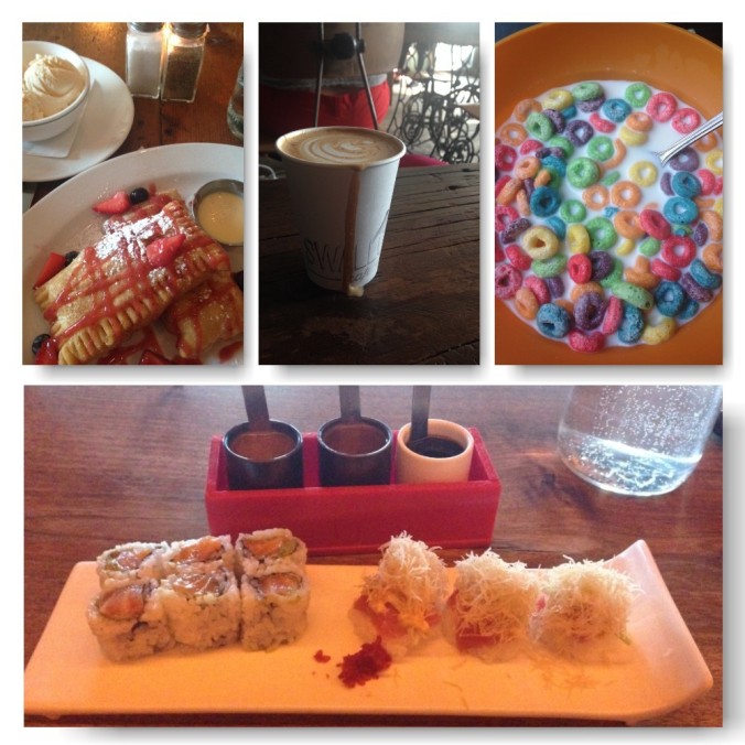 Eating fine food. Fruit Loops are fine food right? The Sushi was amaze... MOMO in Bushwick